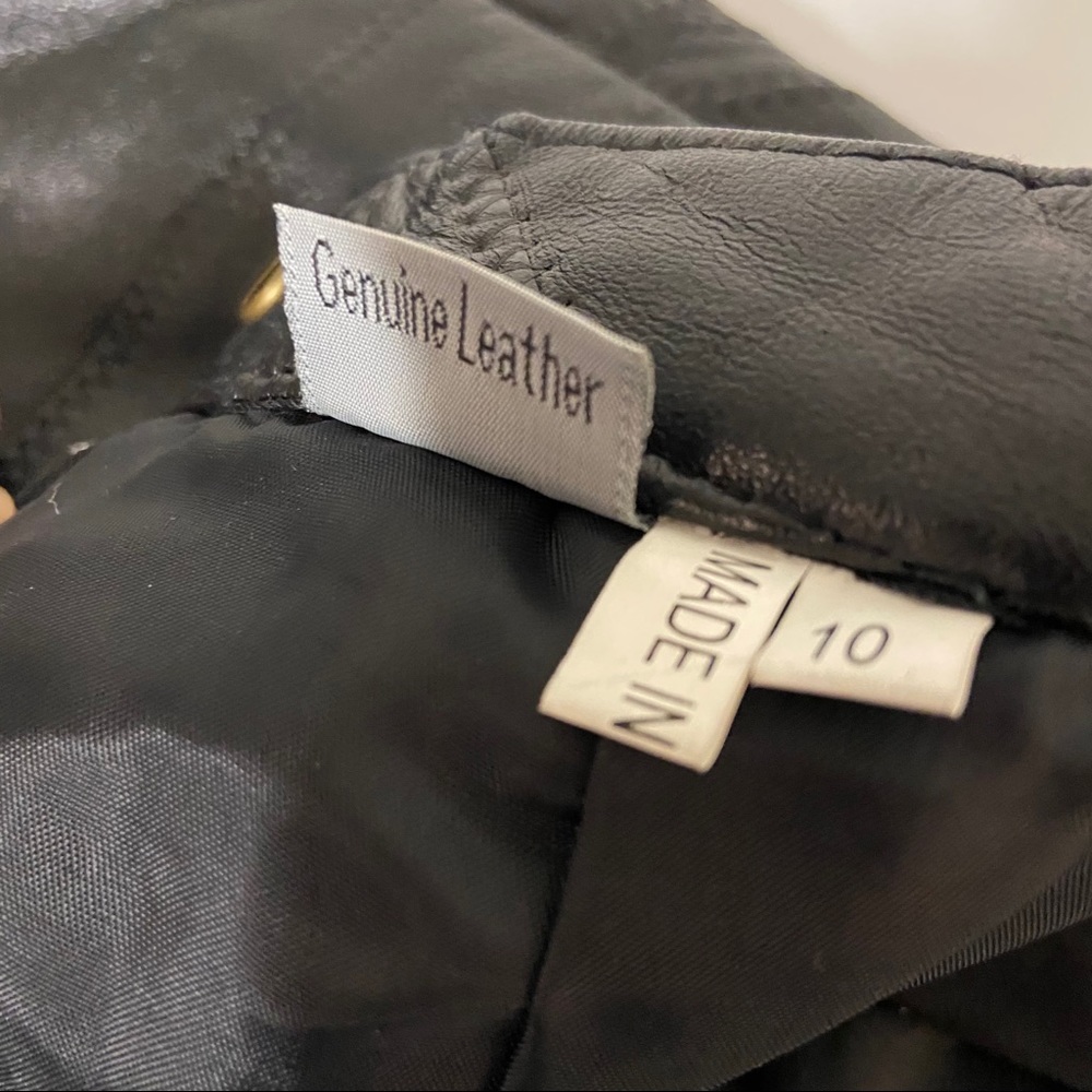 Patchwork Pattern Black Natural Leather Skirt 10 … - image 5